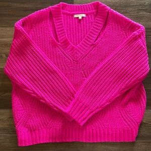 Skies Are Blue Hot Pink V-Neck Sweater